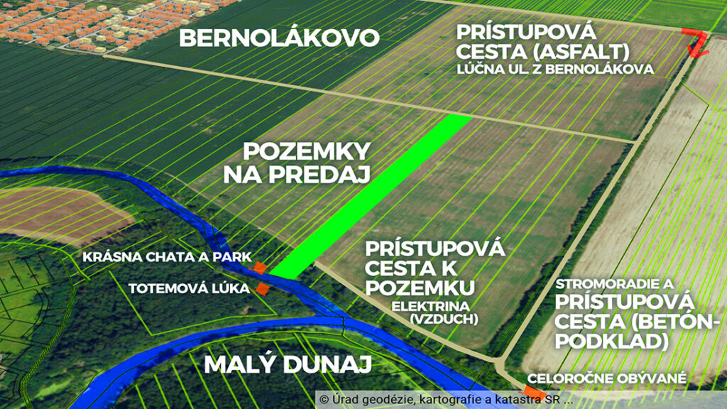 Pozemok Bernolákovo s elektrikou - pri Malom Dunaji, pri chate, parku, 1.4ha - Air BnB, mobilné domy, investícia - obr.B